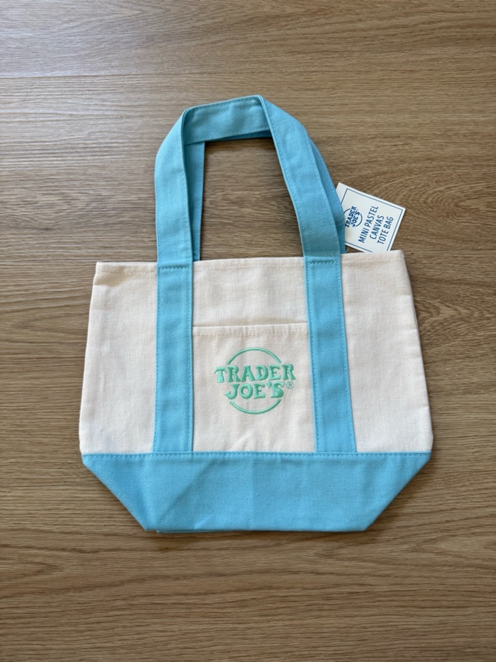 Trader Joe’s Spring Edition 2026 Pastel Baby Blue Mini Canvas Tote Bag New